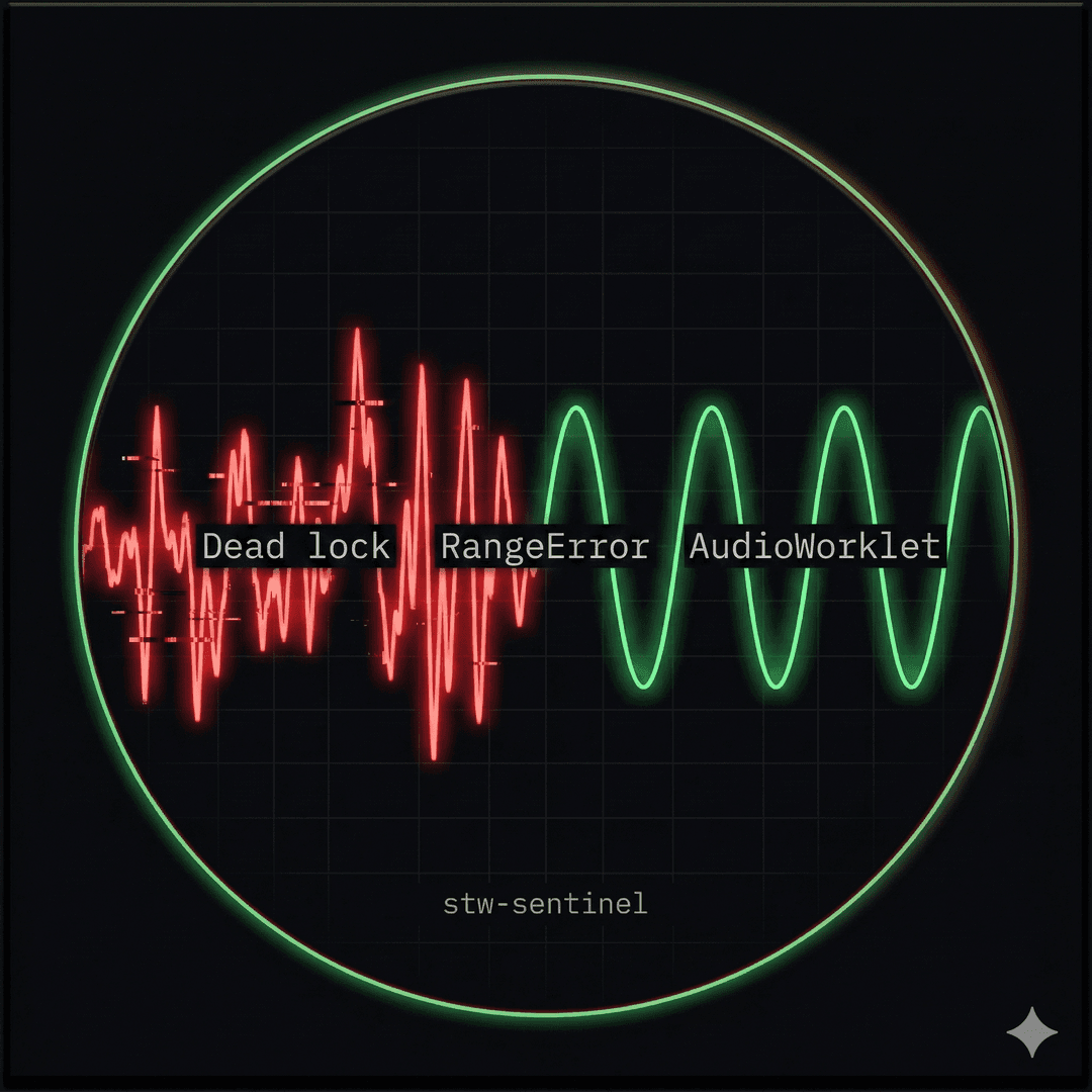 stw-sentinel oscilloscope waveform — Dead lock · RangeError · AudioWorklet